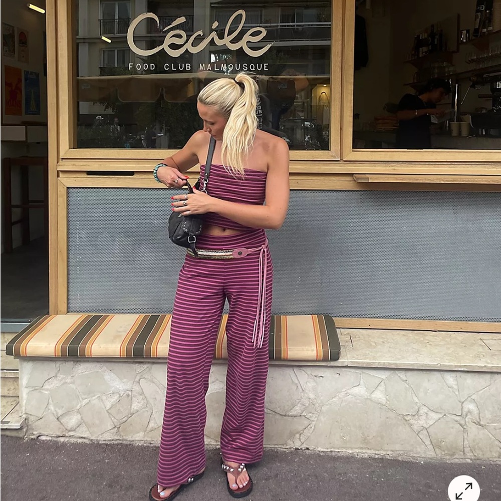 SHEIN Purple Striped Wide Leg two piece set